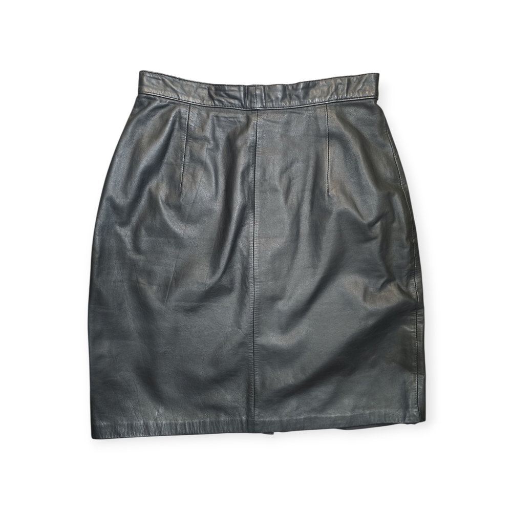 Brass Plum, Black Genuine Leather Midi Skirt, Size 7